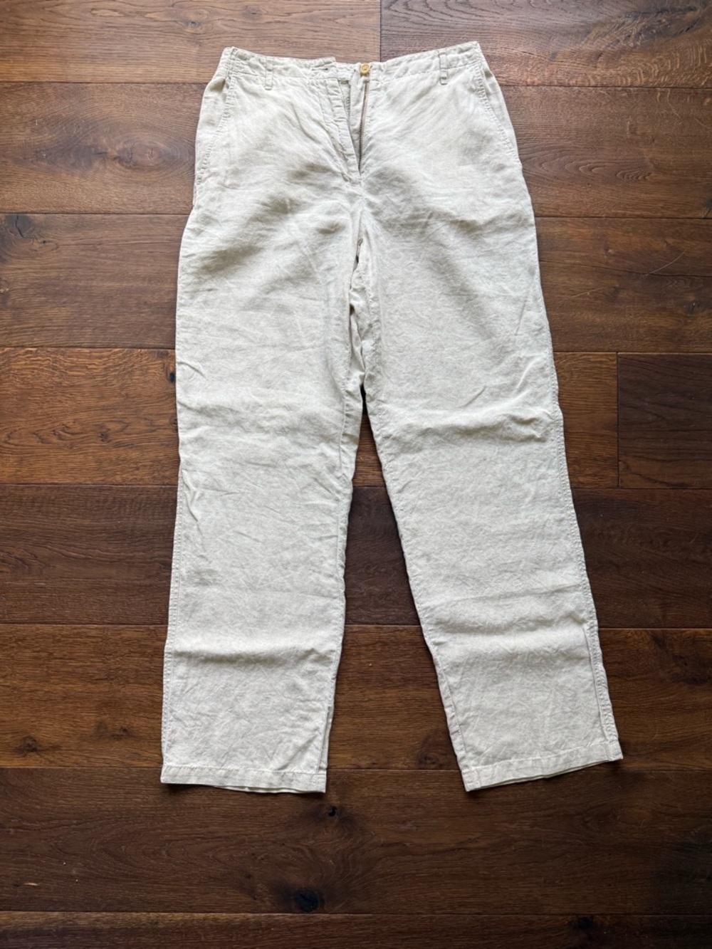 F. by Façonnable 100% Linen Wide Leg Trousers - Beige